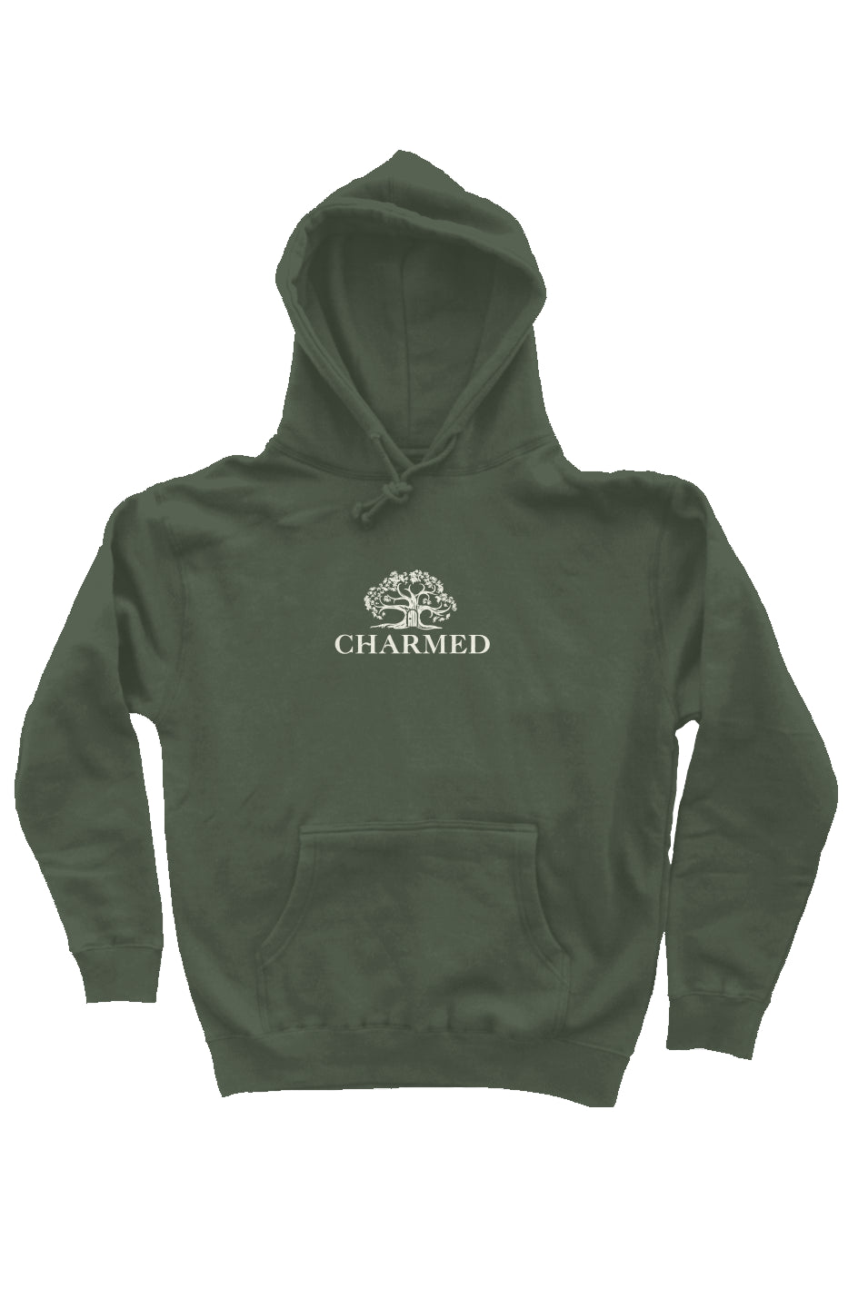 tree embroider hoodie green
