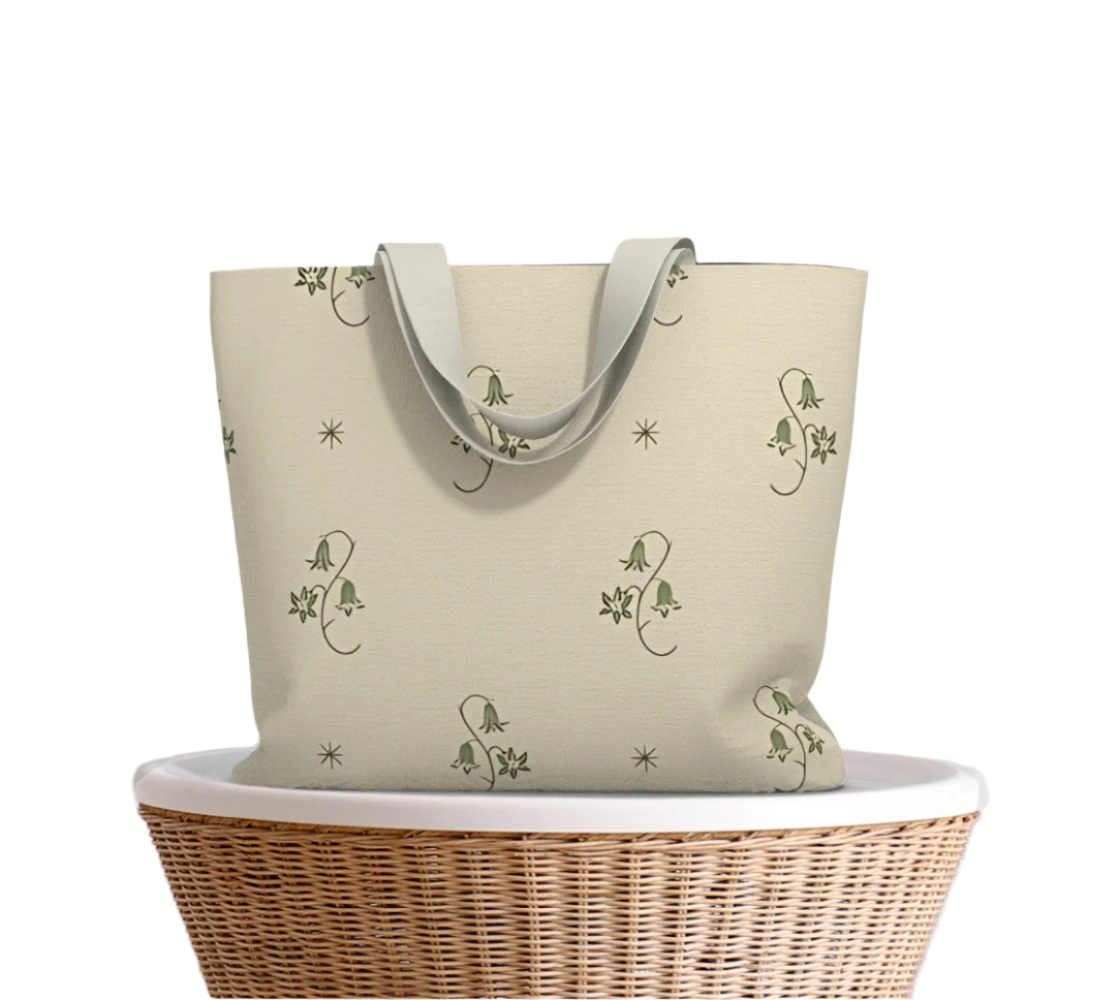 Large Tote Bag - Wild Bellflower in Taupe