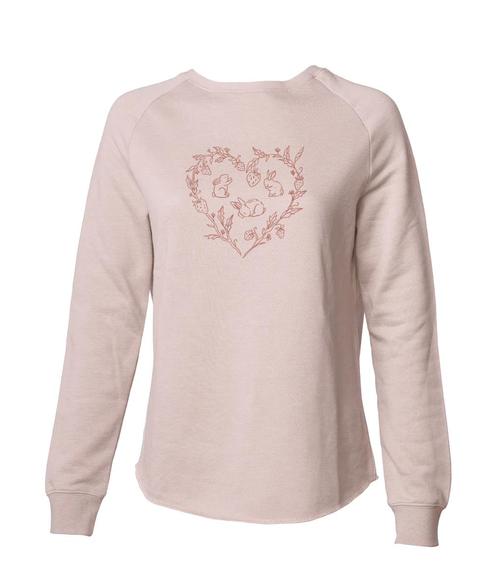 Womens Bunny Heart Print Crewneck